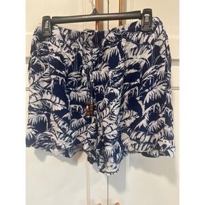 L.O.G.G. Palm Print Shorts Blue White Drawstring Casual Summer Womens Size 8